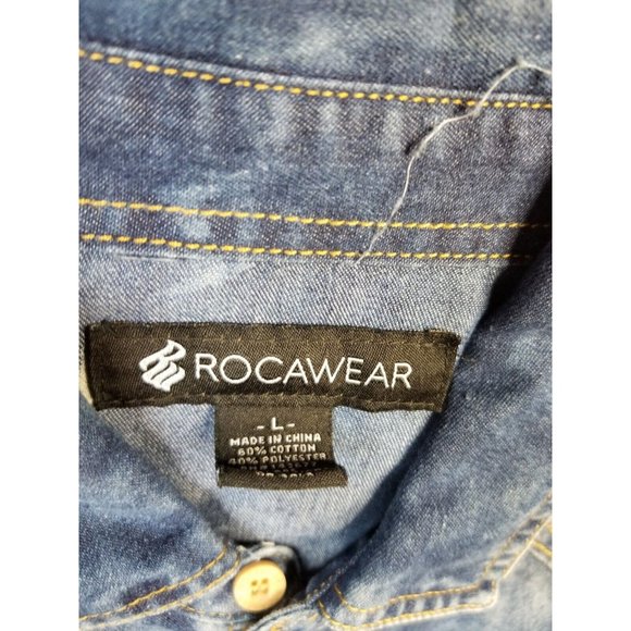 Rocawear  vintage 90s Denim  design Shirt Bleached Spatters large button down - Picture 10 of 10